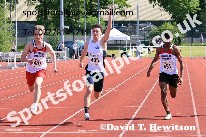 Mens Under-17s 100 metres, 2024 North Eastern Track and Field Champs., Middlesbrough.  Photo: David T. Hewitson/Sports for All Pics